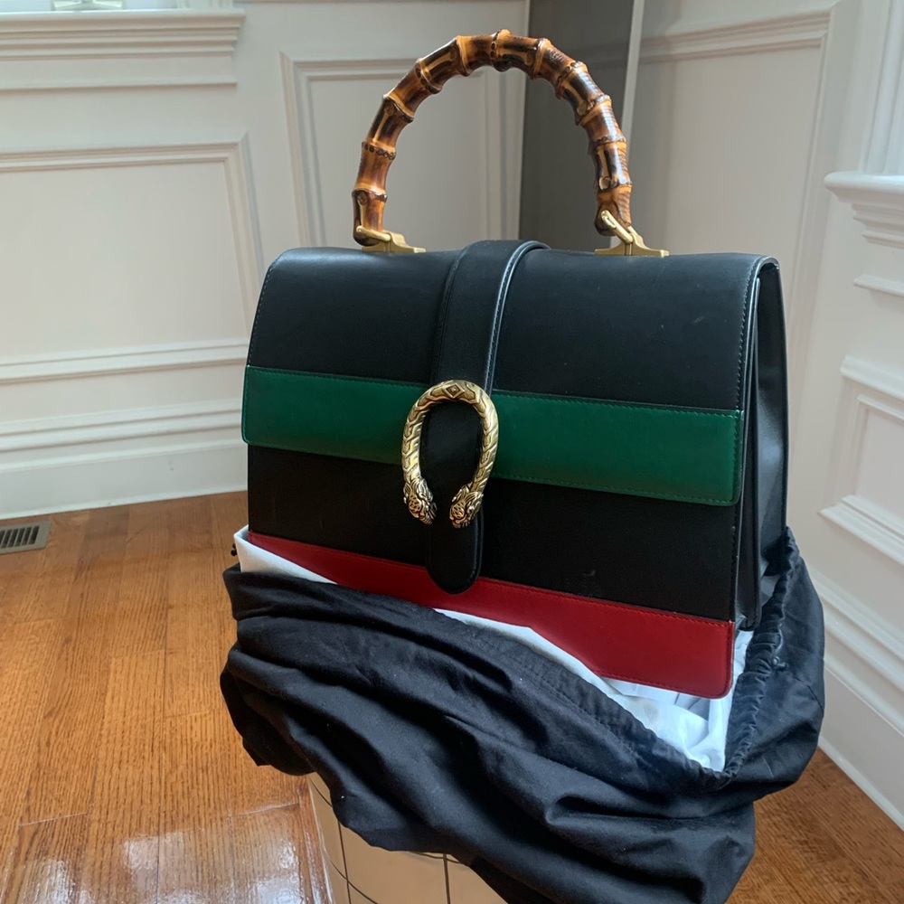 Black, Leather Gucci Dionysus Bamboo leather handbag